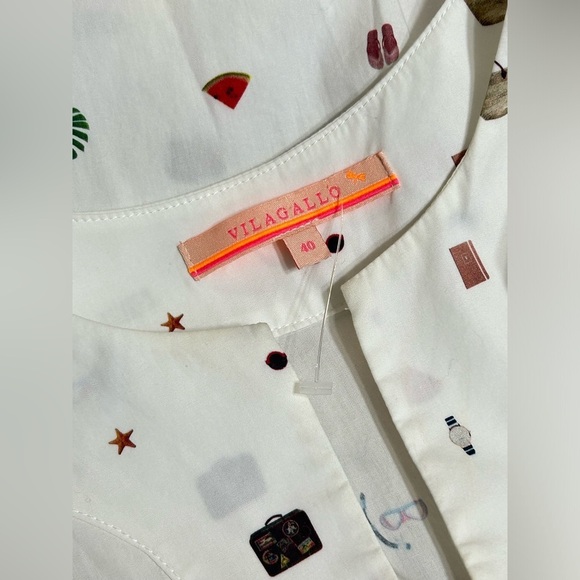 Vilagallo Travel Vacation Print Long Sleeve Popover Blouse New Without Tags - Picture 3 of 9